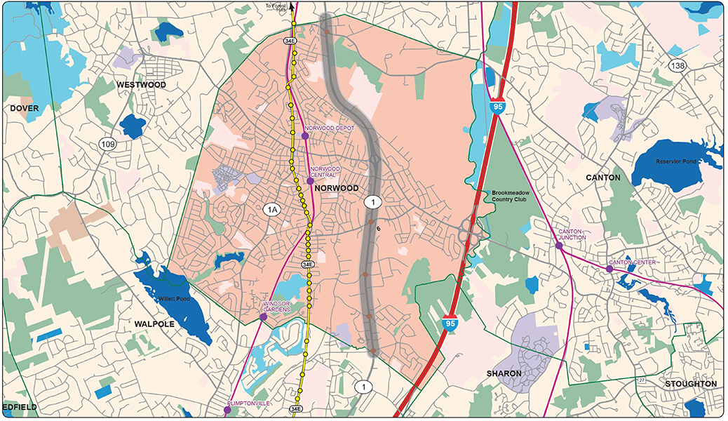 Figure 1
Study Area: Route 1 in Norwood
Figure 1 is a map of the study area—Route 1 in Norwood and surrounding roadways.
Figure 1
Study Area: Route 1 in Norwood
Figure 1 is a map of the study area—Route 1 in Norwood and surrounding roadways.